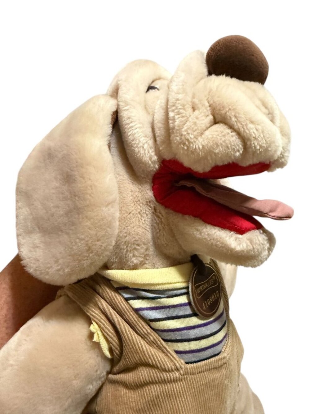 Wrinkles Plush Puppet Dogs Pair Overalls 80s Tan Brown Pretend Play - Picture 6 of 16